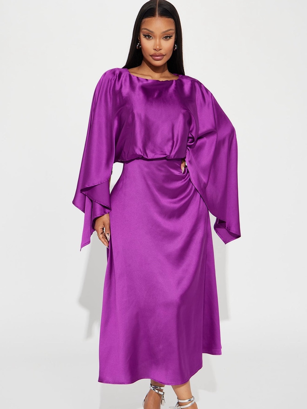 Fashion Nova Vivid Purple Satin Midi Dress